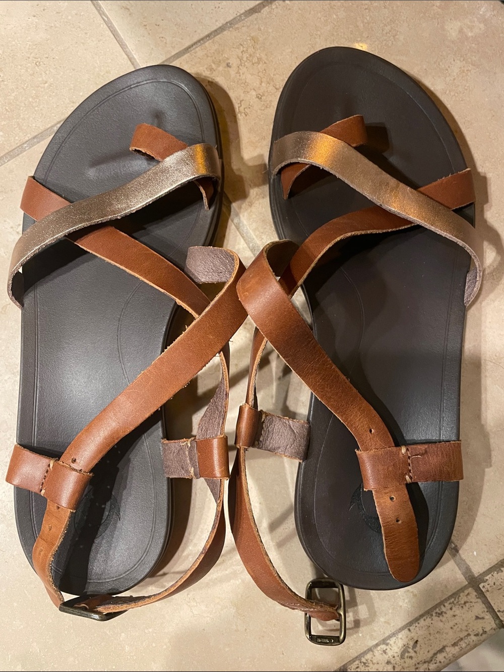 OluKai Brown Leather Strappy Sandals